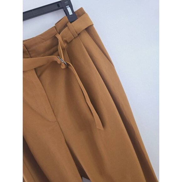 Elizabeth And James Paperbag Belted Pleated Mustard Brown Cuff Ankle Pants 10 M - Picture 6 of 14